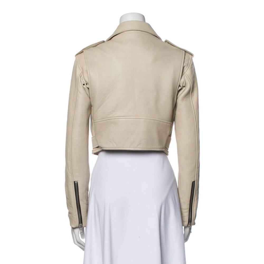 John Elliott Women’s XS 100% Leather Biker Moto Jacket Cropped Beige - Picture 3 of 3